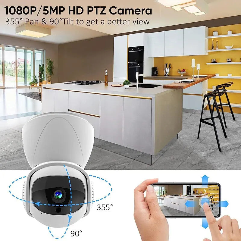 Câmera de Segurança PTZ WIFI FHD IP - Monitor de Bebê com Rastreamento Automático Inteligente, Compatível com Google Alexa
