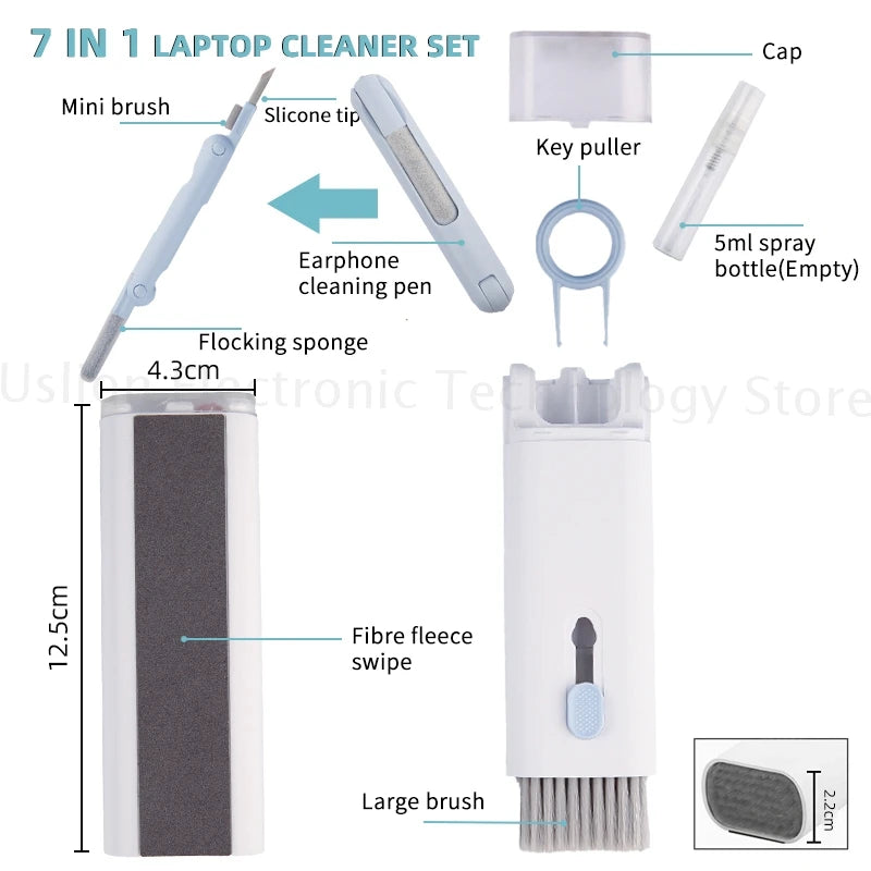 Kit 7-em-1 de Limpeza para Teclado de Computador e Fones de Ouvido - Inclui Caneta de Limpeza, Ferramentas para iPad, Telefone e Extrator de Teclas